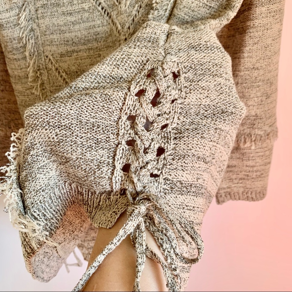 NWT KNOX ROSE Fringe Boho Taupe Sweater - Picture 4 of 10